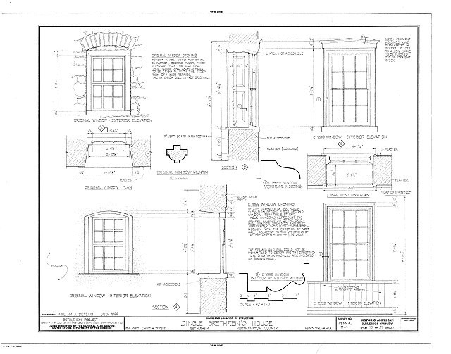 Northampton PA Single Brethren's House Window Details 1940s Historic Survey Northampton PA Single Brethren's House Window Details 1940s Historic Survey