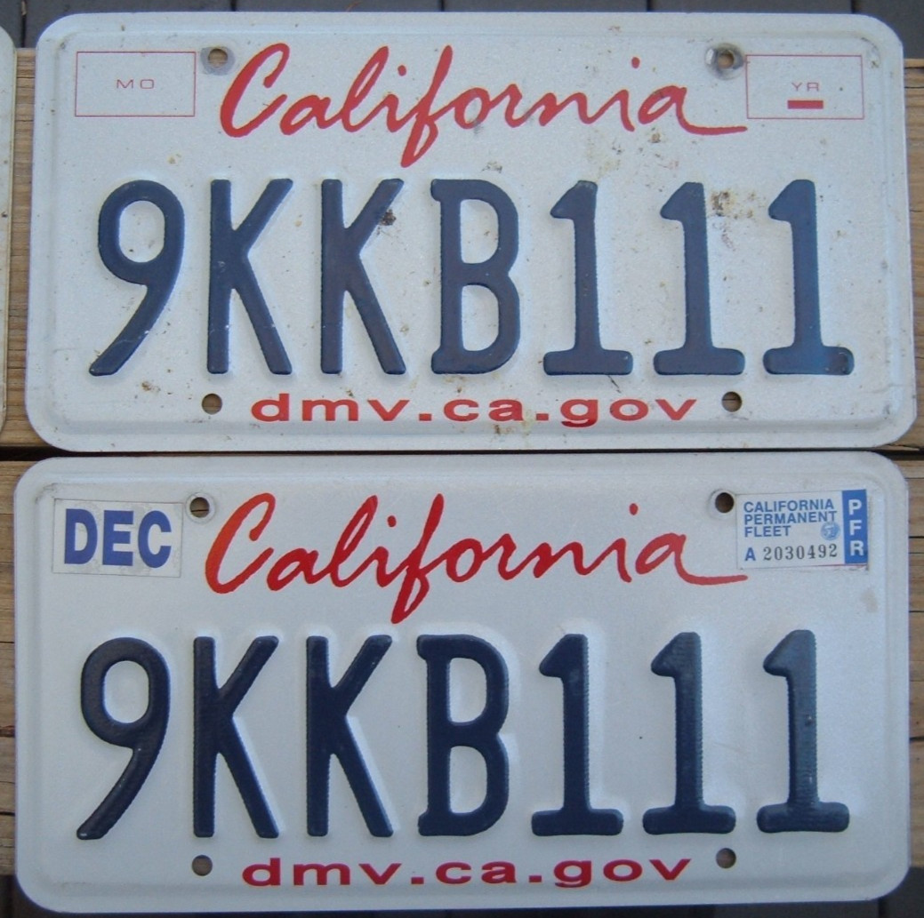 CALIFORNIA pair license Plates 9 KKB 111 triple 1 s CALIFORNIA pair license Plates 9 KKB 111 triple 1 s