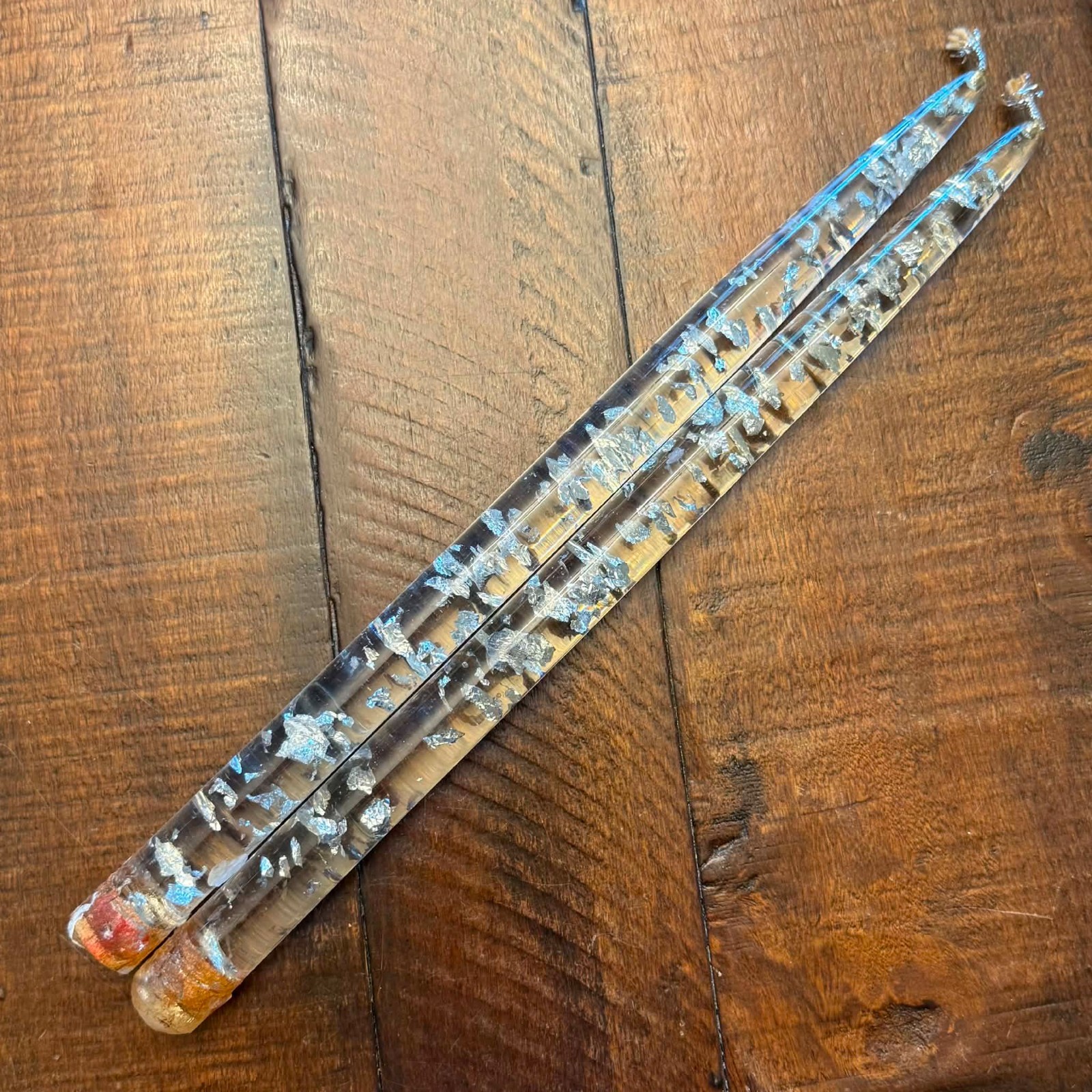 Lucite Acrylic Clear Silver Flake 12” Taper Candle Pair MCM 60s Set of 2 Candles Lucite Acrylic Clear Silver Flake 12” Taper Candle Pair MCM 60s Set of 2 Candles