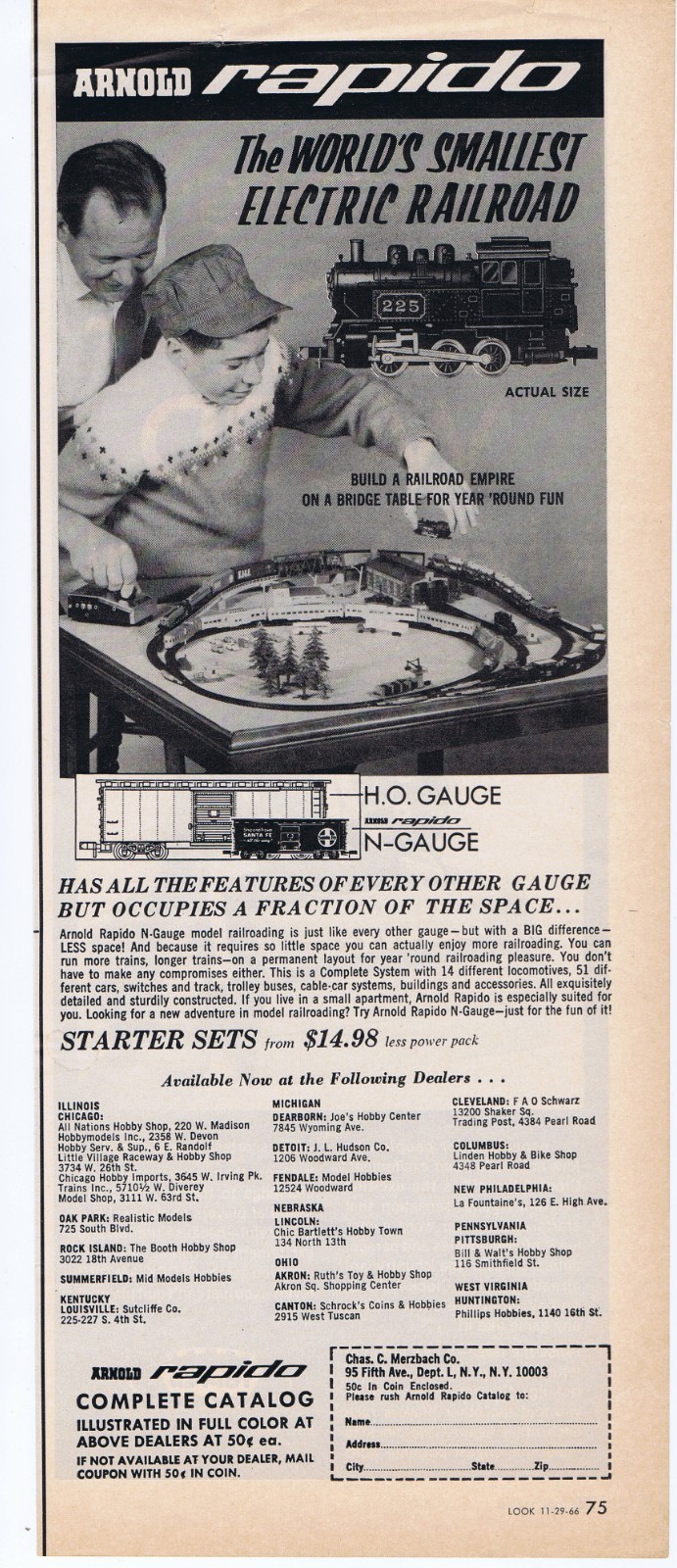 1966 Original Ad - ARNOLD RAPIDO N-GAUGE - WORLD'S SMALLEST ELECTRIC RAILROAD 1966 Original Ad - ARNOLD RAPIDO N-GAUGE - WORLD'S SMALLEST ELECTRIC RAILROAD