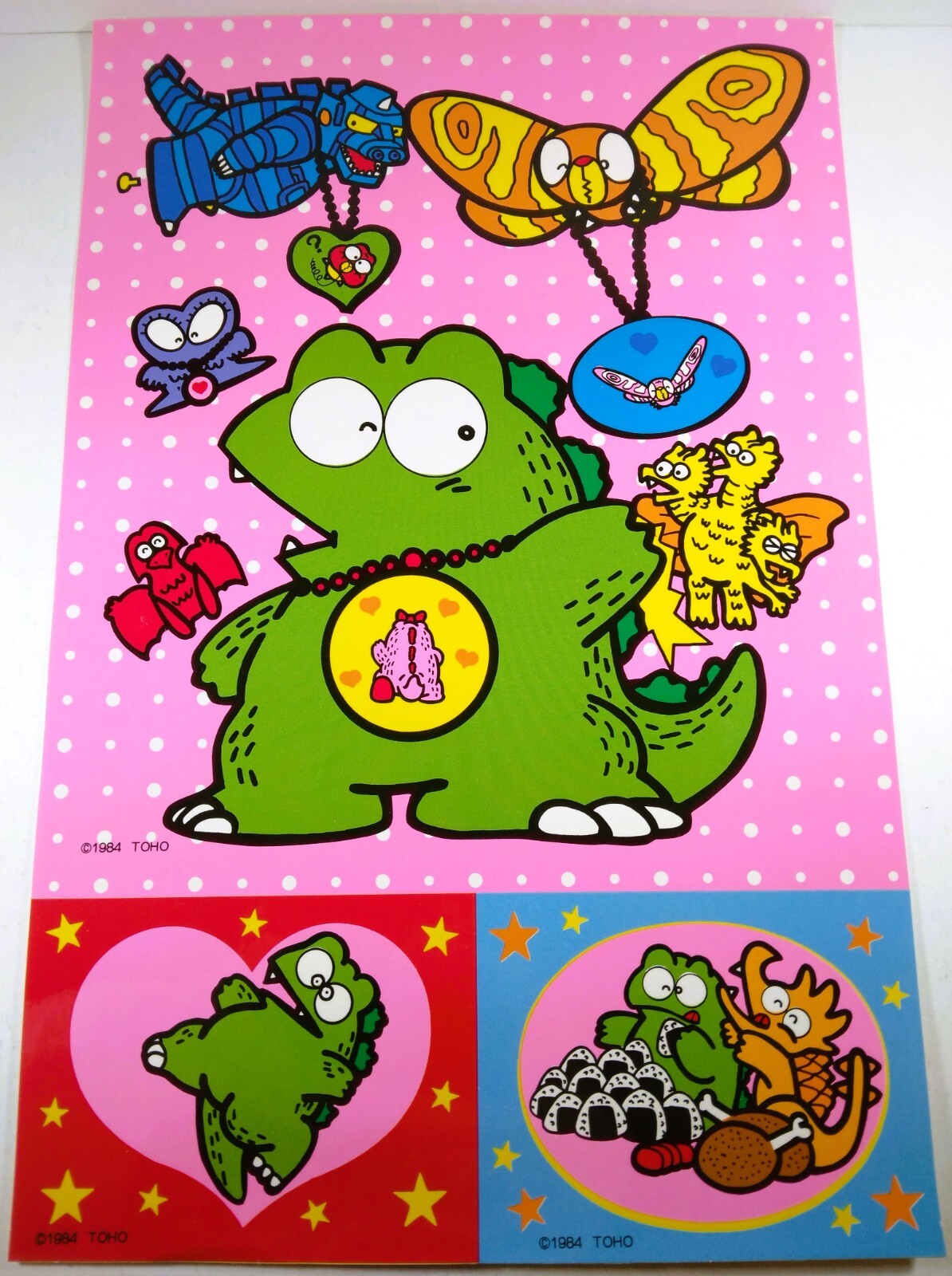 π GODZILLAND 1984 VINTAGE UNUSED 6.5" X 10" XL STICKER GODZILLA VALENTINE'S DAY π GODZILLAND 1984 VINTAGE UNUSED 6.5" X 10" XL STICKER GODZILLA VALENTINE'S DAY
