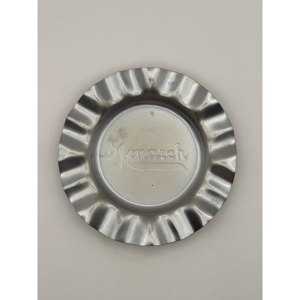 Vintage Monarch Advertising Round Metal Ashtray Fluted Rim Mid Century Retro USA Vintage Monarch Advertising Round Metal Ashtray Fluted Rim Mid Century Retro USA
