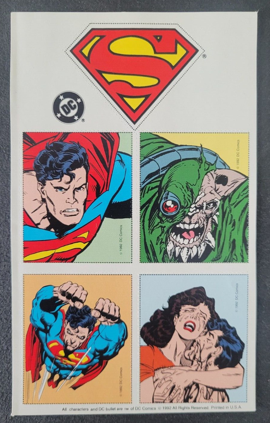 SUPERMAN: THE DEATH OF SUPERMAN Set of 5 STAMPS SPECIAL EDITION 1993 DC NEW 4x6 SUPERMAN: THE DEATH OF SUPERMAN Set of 5 STAMPS SPECIAL EDITION 1993 DC NEW 4x6
