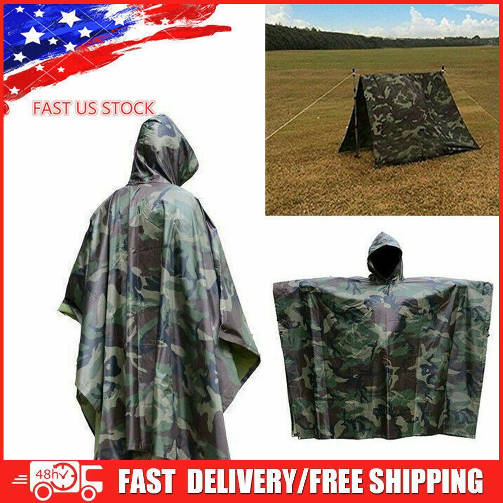 US Military Woodland Ripstop Wet Weather Raincoat Poncho Camping Hiking Camo US Military Woodland Ripstop Wet Weather Raincoat Poncho Camping Hiking Camo