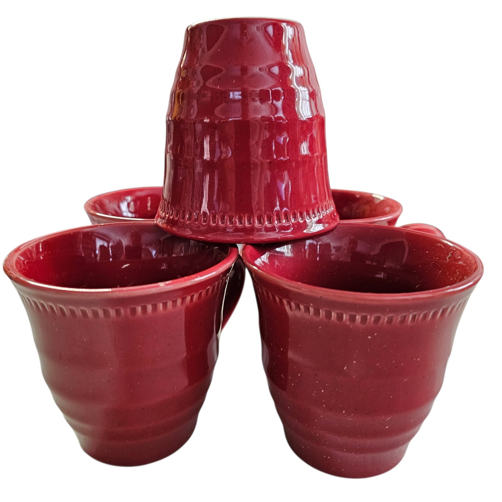 Dansk Craft Colors Red White Speckle Mugs Set of 5 READ 4" Tall CLEAN Dansk Craft Colors Red White Speckle Mugs Set of 5 READ 4" Tall CLEAN