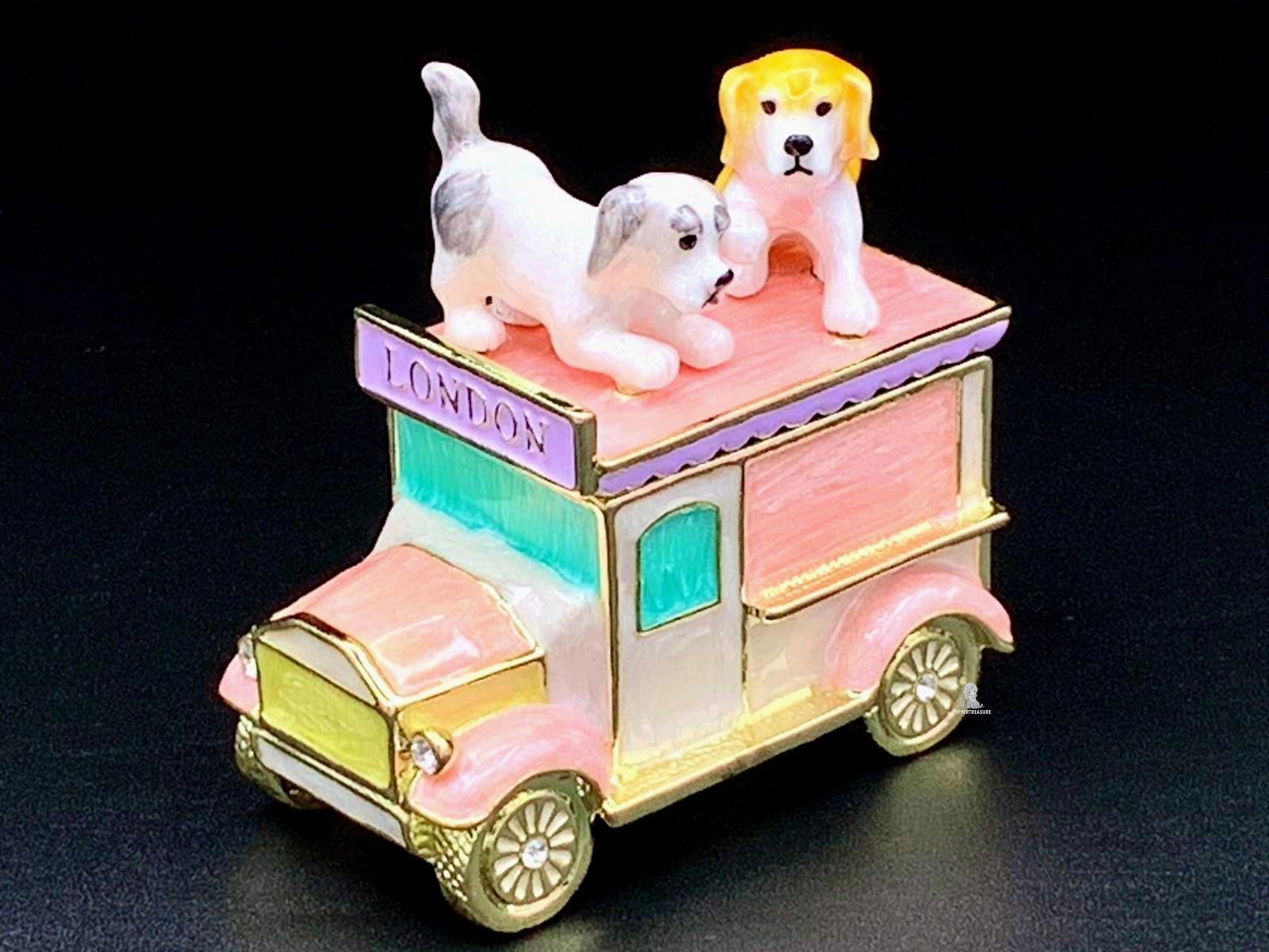 Puppy Dog Trinket Box Vintage Car Hinged Enamel London Theme Puppy Dog Trinket Box Vintage Car Hinged Enamel London Theme
