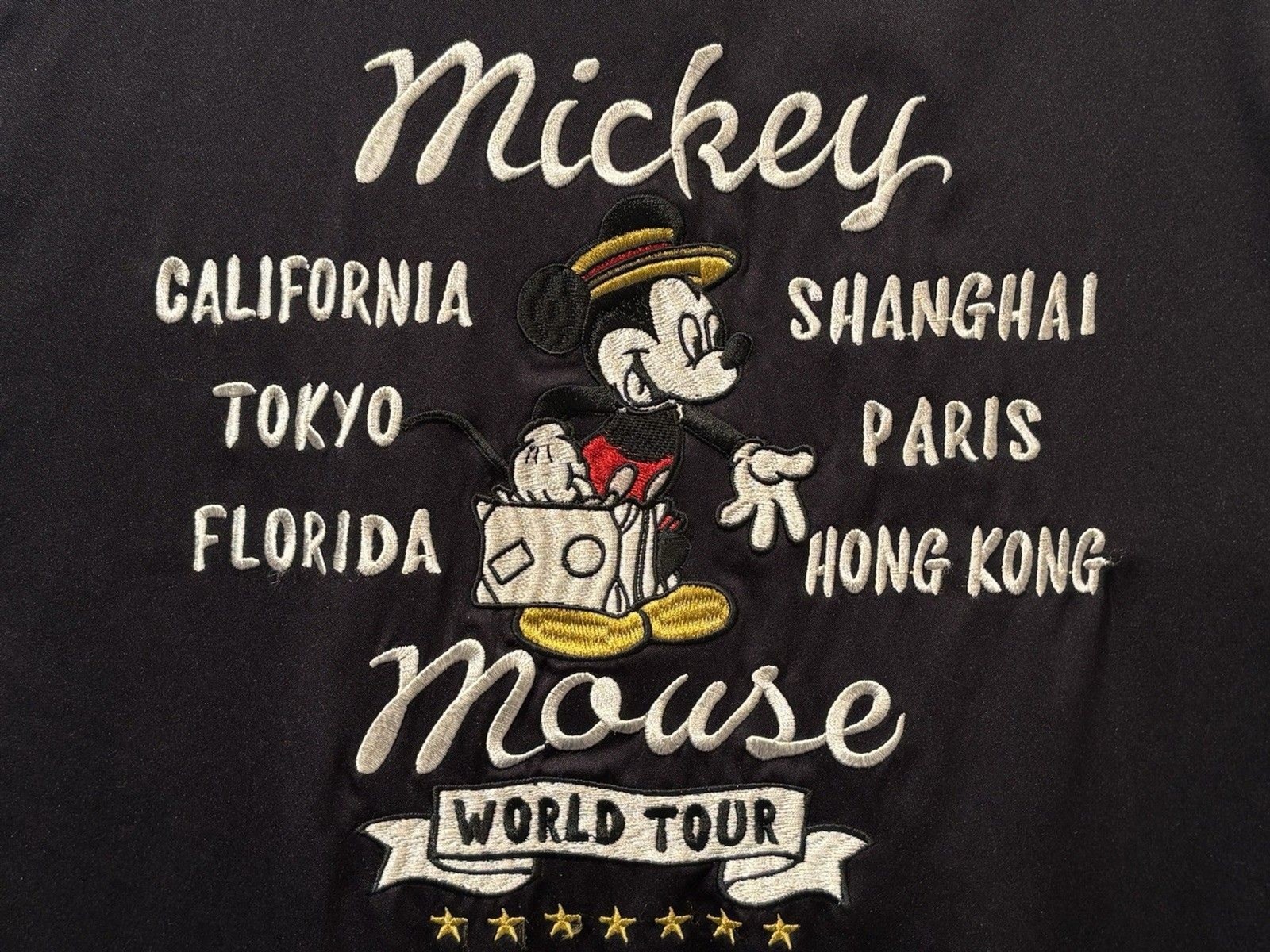 Uniqlo Disney Mickey Mouse World Tour Letterman Bomber Jacket Embroidered XS EUC Uniqlo Disney Mickey Mouse World Tour Letterman Bomber Jacket Embroidered XS EUC
