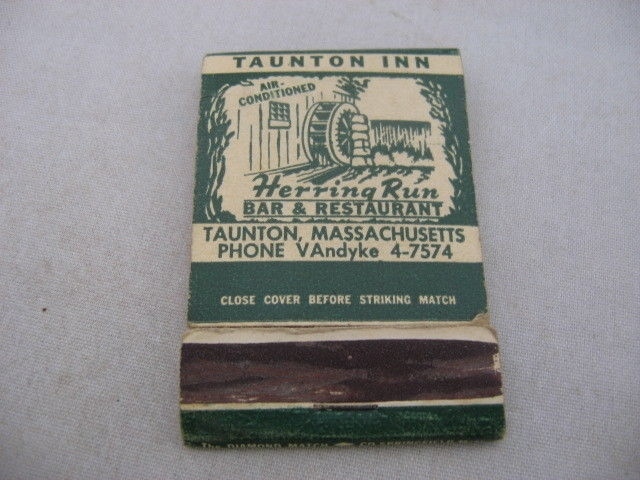Vintage Taunton Inn Matchbook Herring Run Restaurant Taunton MA Water Wheel