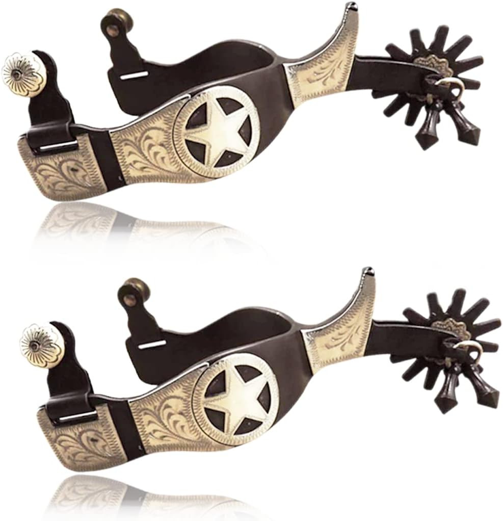 Horse Spurs 1Pair,Antique Brass Western Style Spur with Hand Carved Decoraation