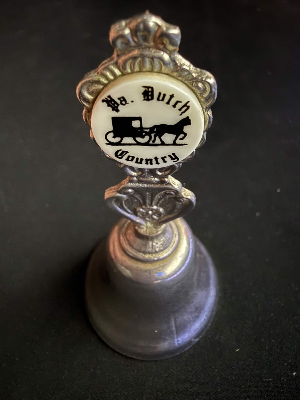 Vintage PA Dutch Country Silver Tone Dinner Bell Amish Horse Buggy Souvenir Vintage PA Dutch Country Silver Tone Dinner Bell Amish Horse Buggy Souvenir