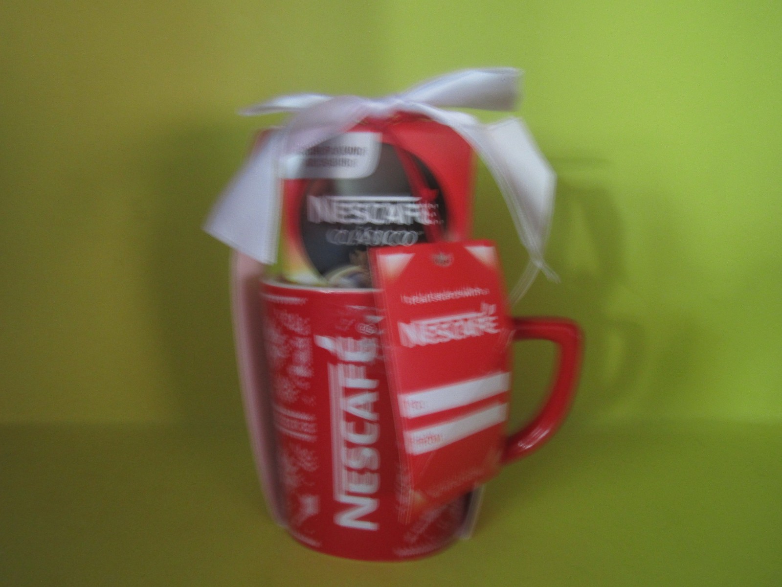 Nescafe Clasico Instant Coffee Gift Set Branded Red Mug with Whir=te Ribbon Nescafe Clasico Instant Coffee Gift Set Branded Red Mug with Whir=te Ribbon