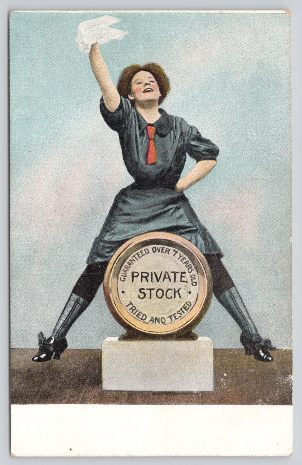 Postcard Private Stock Cotton Advertising Pretty Woman Waving Fabric