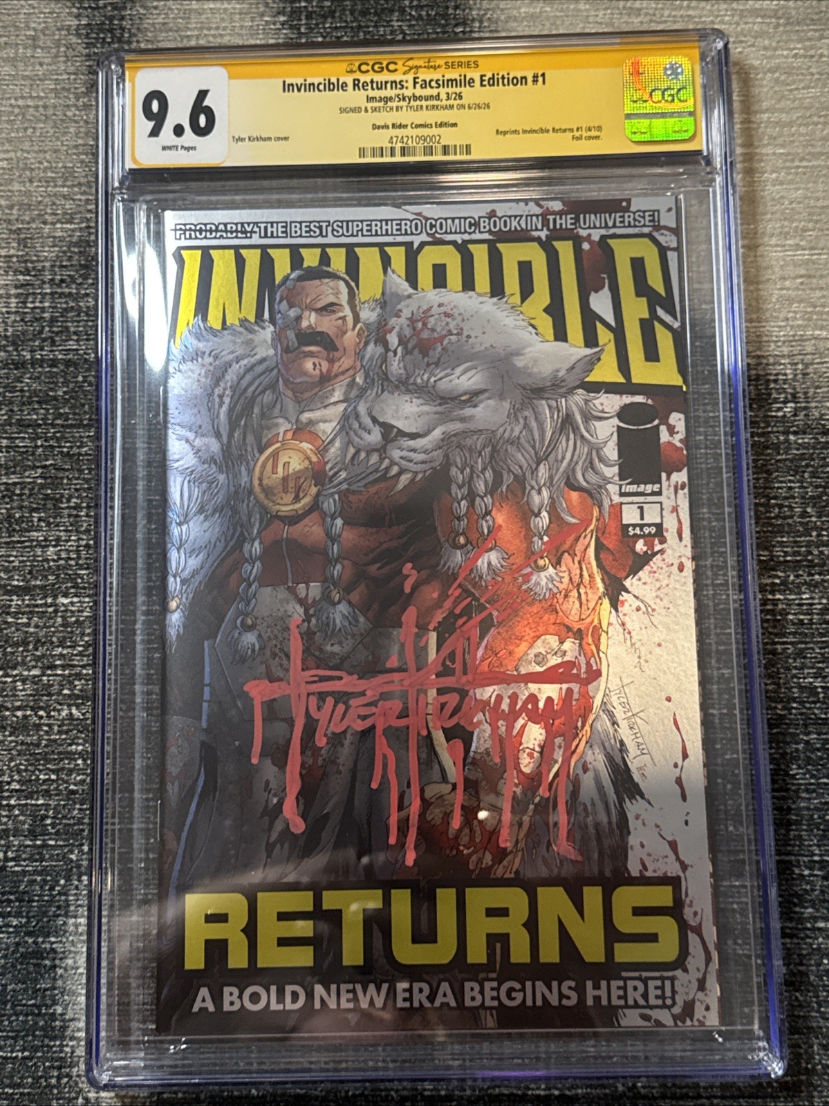 Invincible Returns #1 Foil CGC 9.6 Tyler Kirkham bold sig /Sketch 🩸 Invincible Returns #1 Foil CGC 9.6 Tyler Kirkham bold sig /Sketch 🩸
