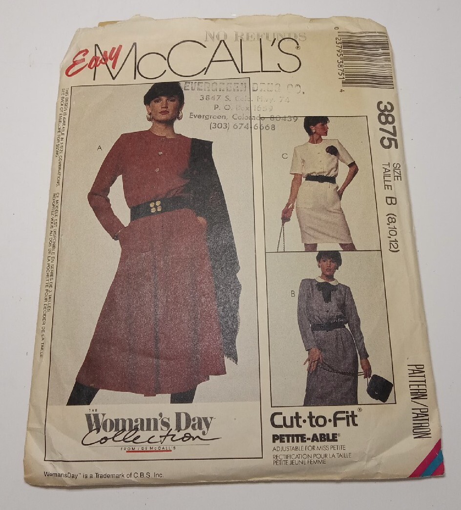 McCall's 1988 Womens Day Collection Dress Sew Pattern #3875 Size 8-10-12 McCall's 1988 Womens Day Collection Dress Sew Pattern #3875 Size 8-10-12