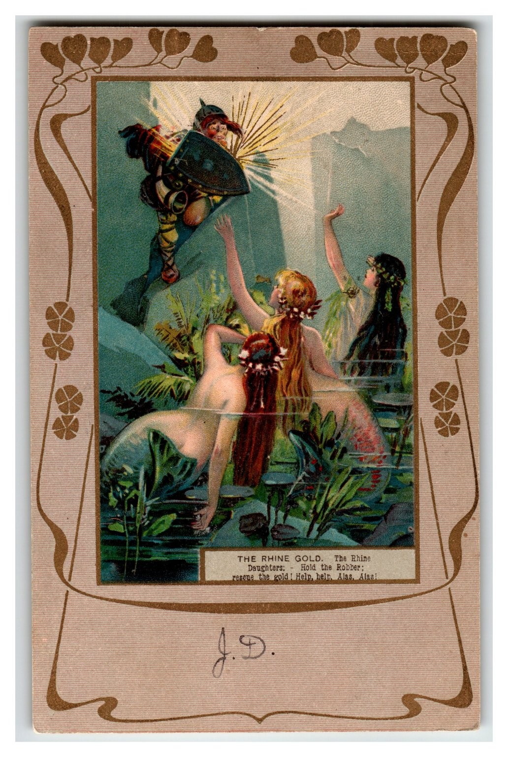 Raphael Tuck Wagner Rhine Gold Postcard 1905 Art Nouveau Mermaids Knight Fantasy Raphael Tuck Wagner Rhine Gold Postcard 1905 Art Nouveau Mermaids Knight Fantasy