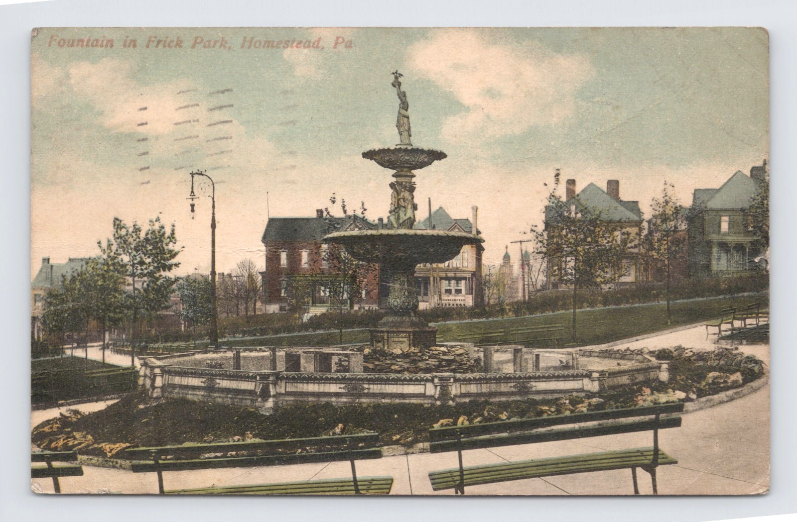 Postcard  Homestead Pennsylvania PA  Frick Park View Fountain 1910