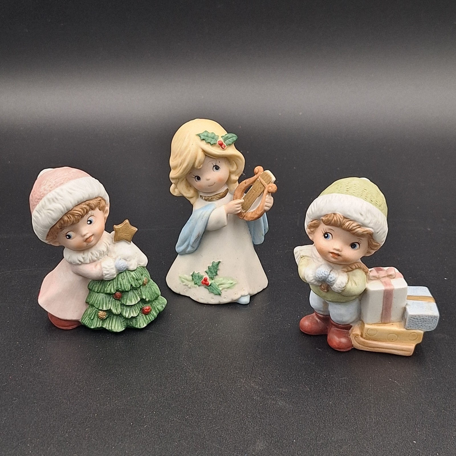 Vintage HOMCO 5556 Christmas Carolers Boy Gifts Girl Tree Figurines Set 3 Vintage HOMCO 5556 Christmas Carolers Boy Gifts Girl Tree Figurines Set 3