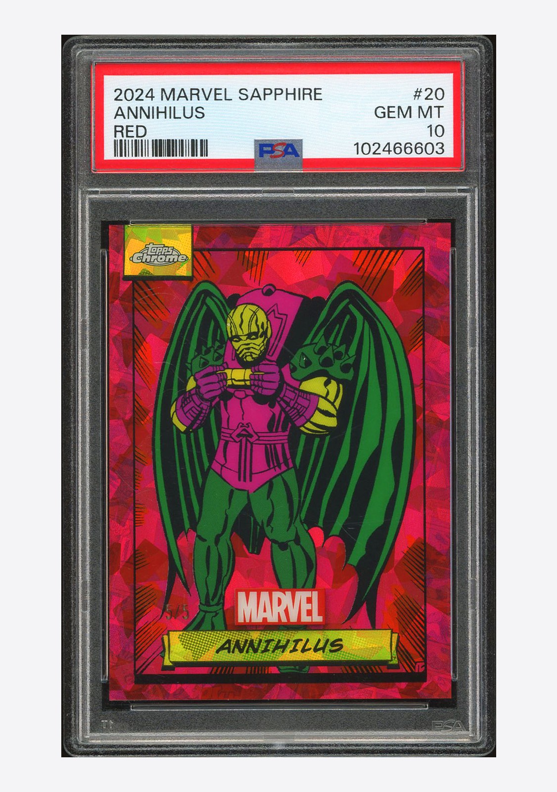2024 Topps Chrome Marvel Sapphire PSA 10 Annihilus Base Red 5/5 #20 2024 Topps Chrome Marvel Sapphire PSA 10 Annihilus Base Red 5/5 #20