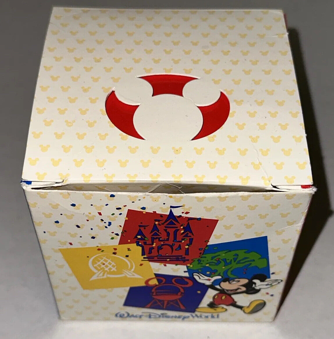 Walt Disney World Gift Box + Mickey Ear Shaped Blue Candle Holder White Wax