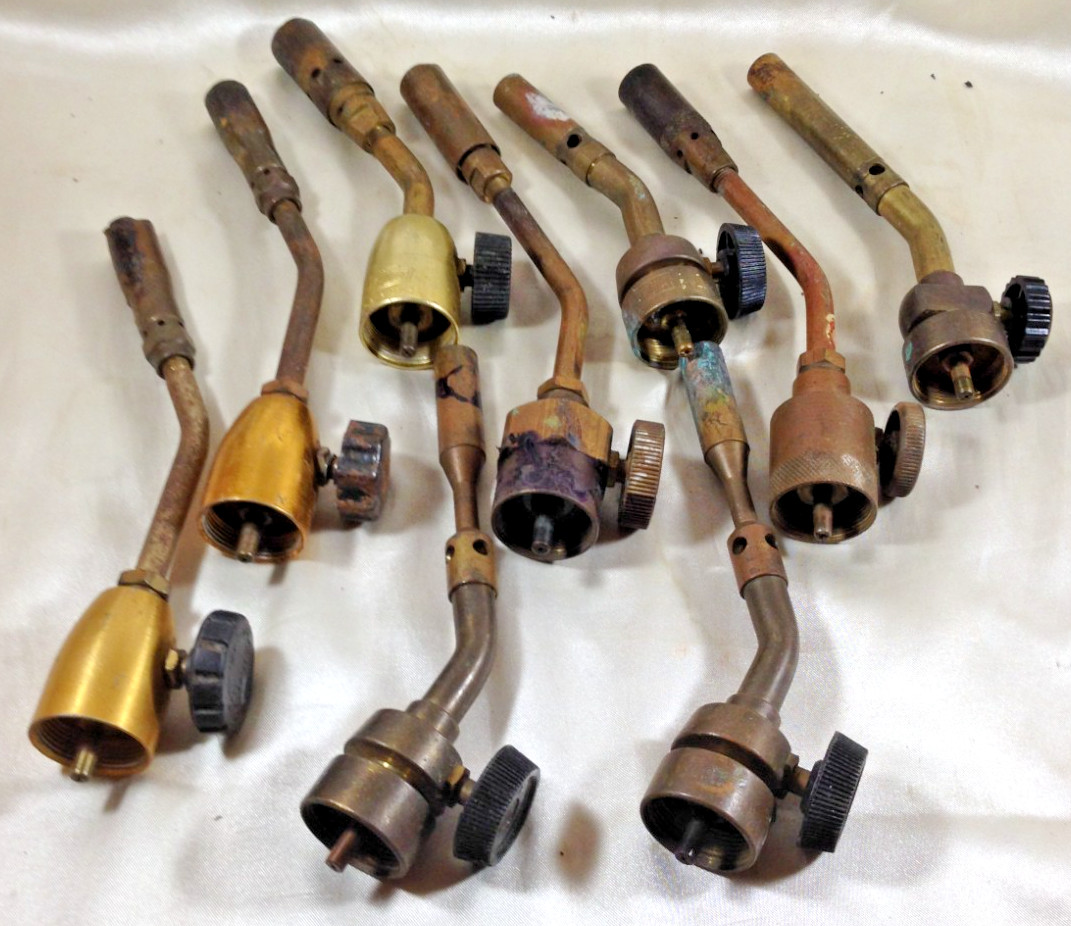 Lot of 9 Vintage Brass Bronze Blow Torch Propane Tips Turner BernzOmatic