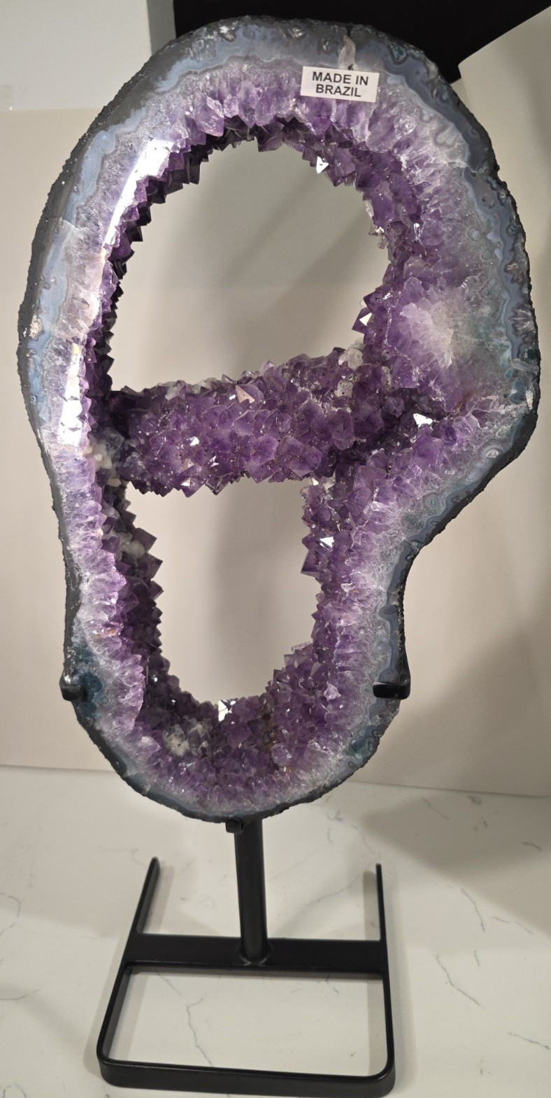 18.5 LB 16" Brazilian Deep Purple Amethyst Geode Ring Statement Piece Figure 8