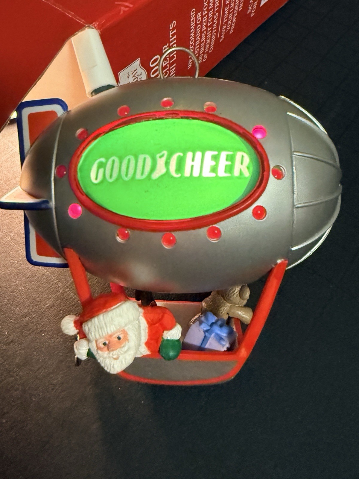 Vtg Hallmark Good Cheer Blimp Magic Blinking Light 1987 Ornament W/ Box Works Vtg Hallmark Good Cheer Blimp Magic Blinking Light 1987 Ornament W/ Box Works