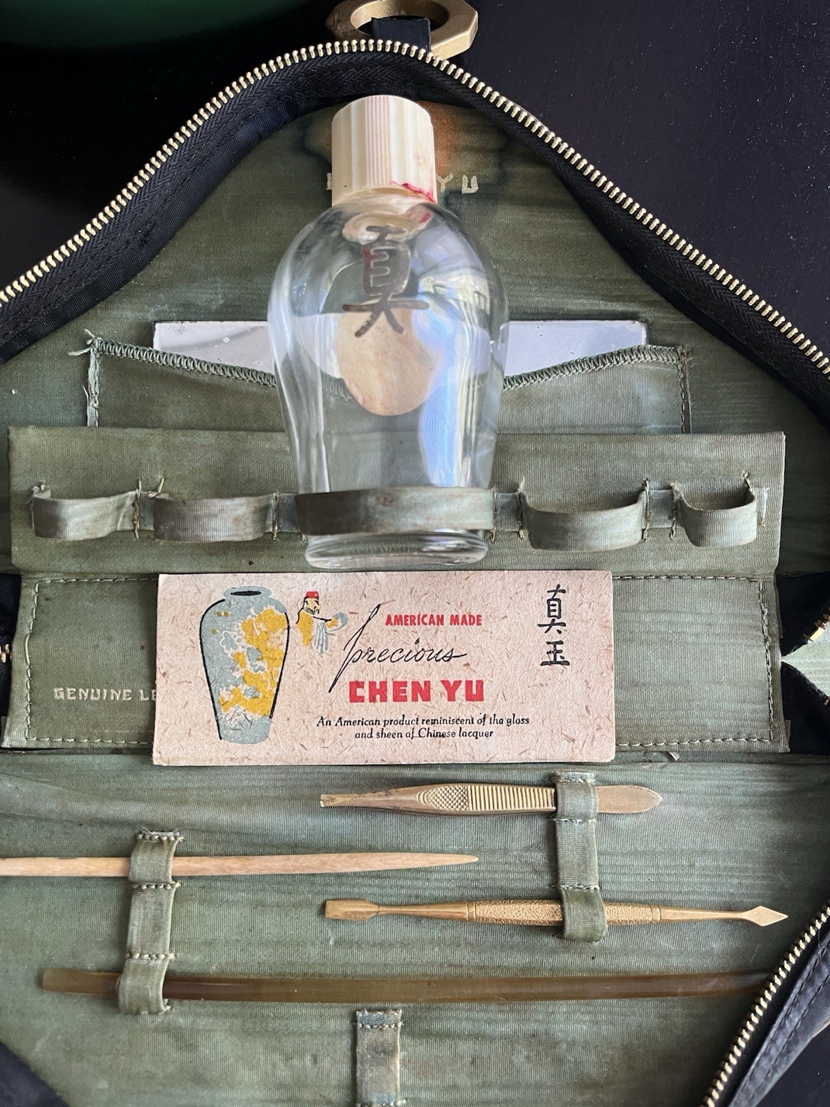Vintage 1940’s Chen Yu Nail Care Kit W/ Polish Remover In Leather Case Vintage 1940’s Chen Yu Nail Care Kit W/ Polish Remover In Leather Case
