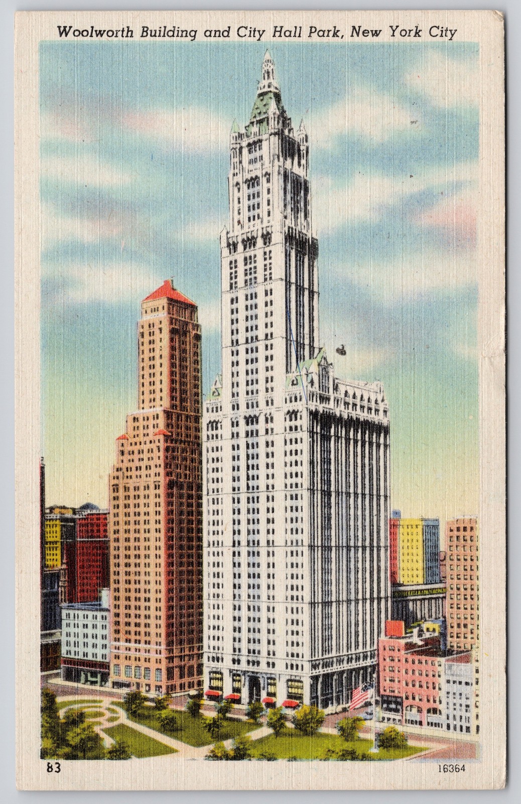 New York City New York NY Woolworth Building City Hall Park Postcard c1940s New York City New York NY Woolworth Building City Hall Park Postcard c1940s