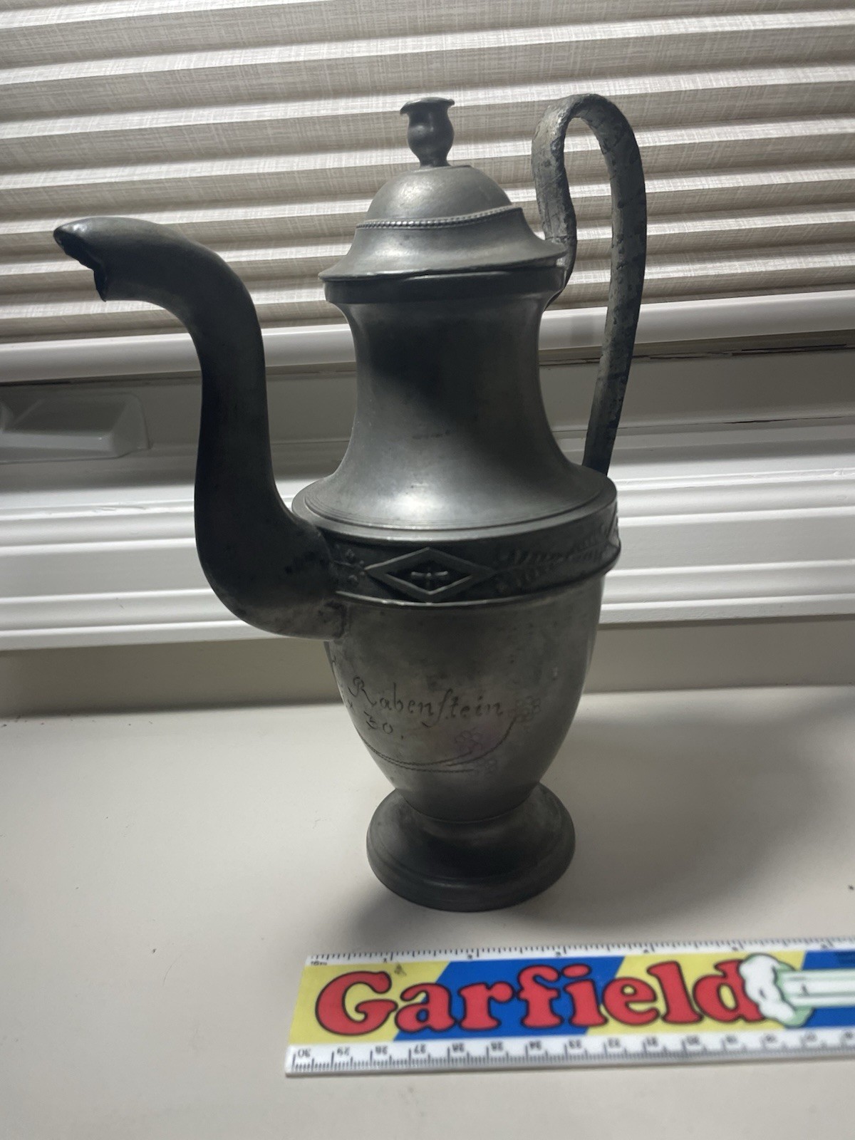 Antique Circa 1830 Pewter Pitcher Handmade And Signed Also Has Hand Made Design Antique Circa 1830 Pewter Pitcher Handmade And Signed Also Has Hand Made Design