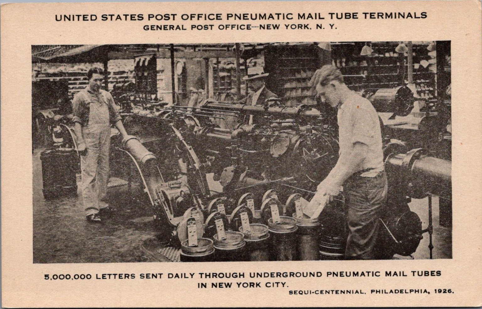1926 NYC Post Office Pneumatic Mail Tube RPPC - James T. Towhill 1926 NYC Post Office Pneumatic Mail Tube RPPC - James T. Towhill