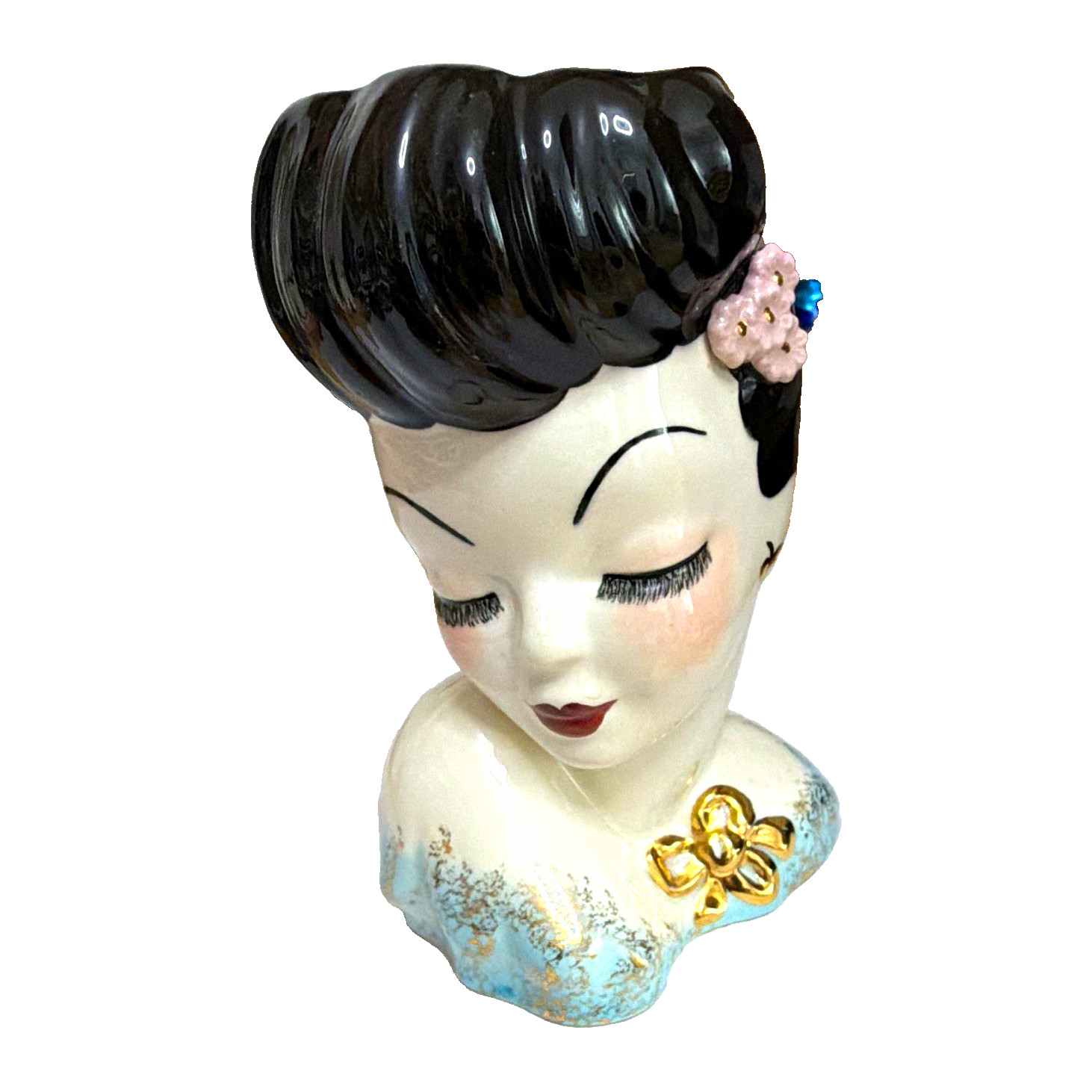 Vtg 1950s Ceramic Lady Head Vase Handpainted Glamour Girl Betty Grable Japan Vtg 1950s Ceramic Lady Head Vase Handpainted Glamour Girl Betty Grable Japan