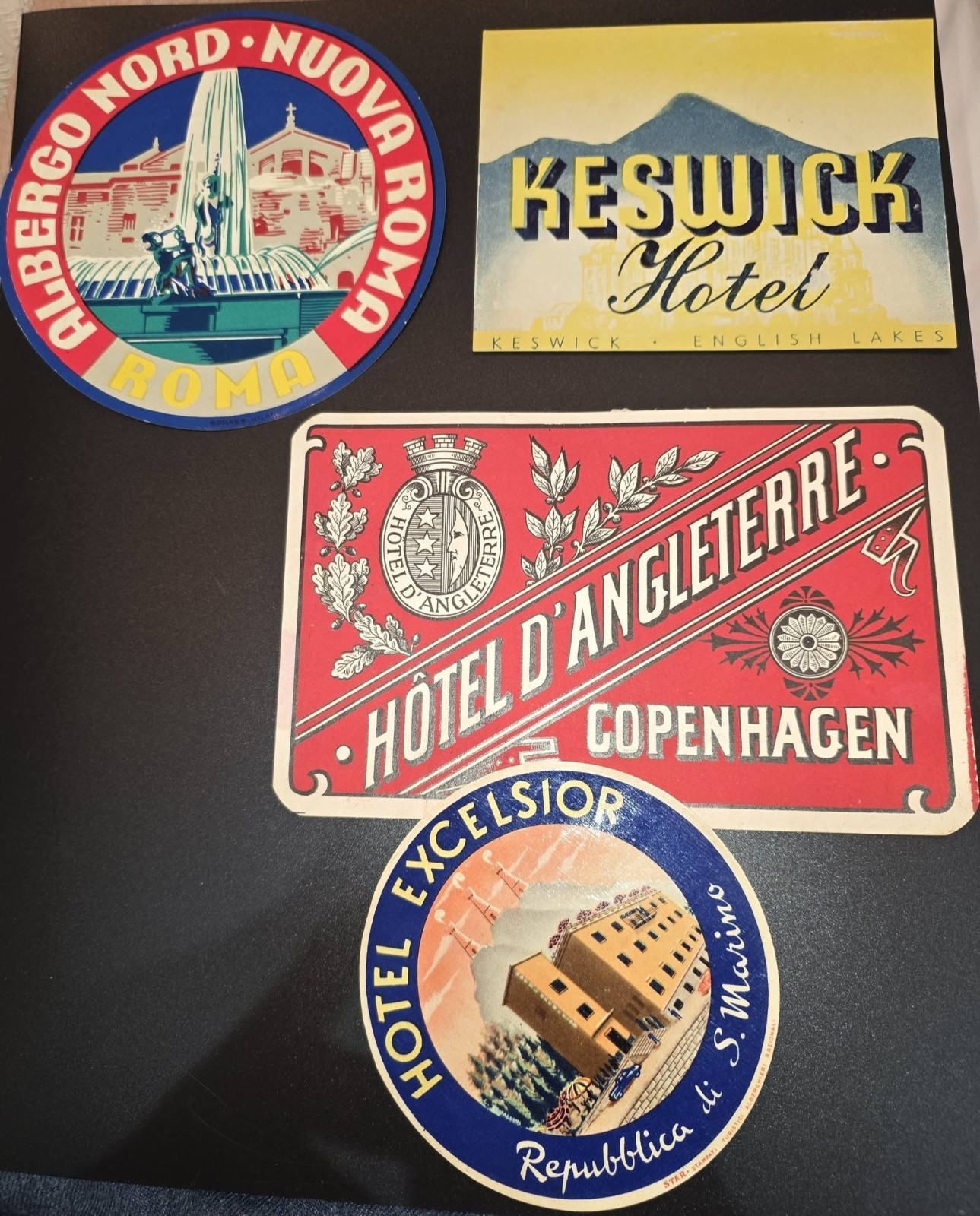 FOUR (4) VINTAGE TRAVEL LUGGAGE DECAL LABEL ORIGINAL 1920's - 1930's FOUR (4) VINTAGE TRAVEL LUGGAGE DECAL LABEL ORIGINAL 1920's - 1930's