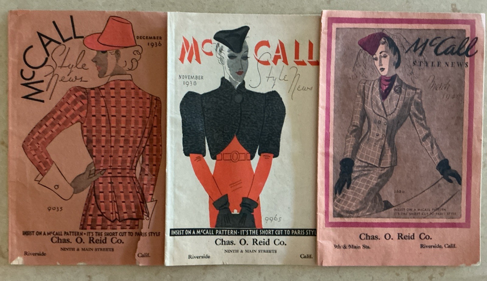 3 Vintage McCall Style News 1936-1940 Chas O Reid Riverside CA Fashion Catalogs 3 Vintage McCall Style News 1936-1940 Chas O Reid Riverside CA Fashion Catalogs
