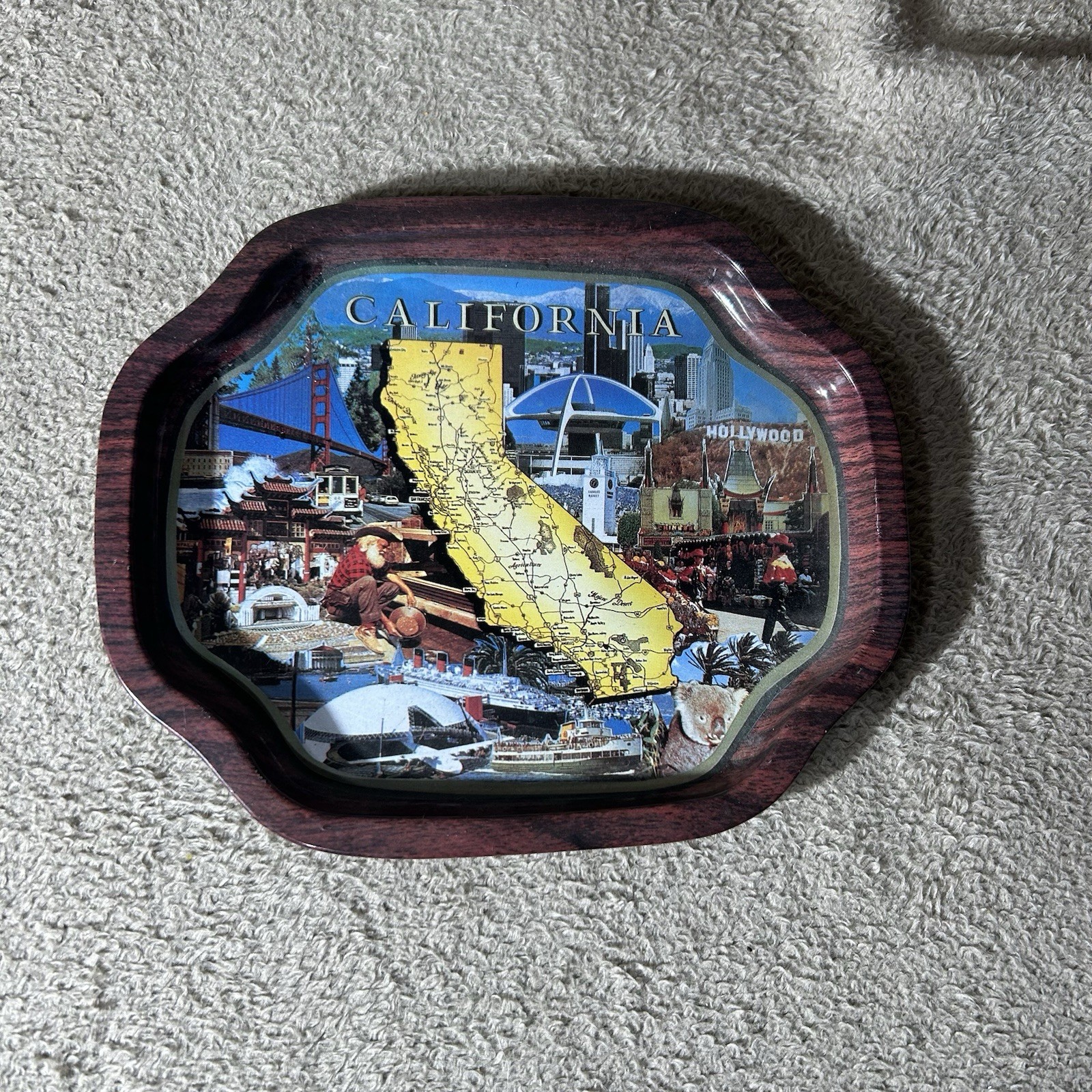 Vintage California Souvenir Tin Tray 6" State Map Hollywood Trinket Dish Vintage California Souvenir Tin Tray 6" State Map Hollywood Trinket Dish