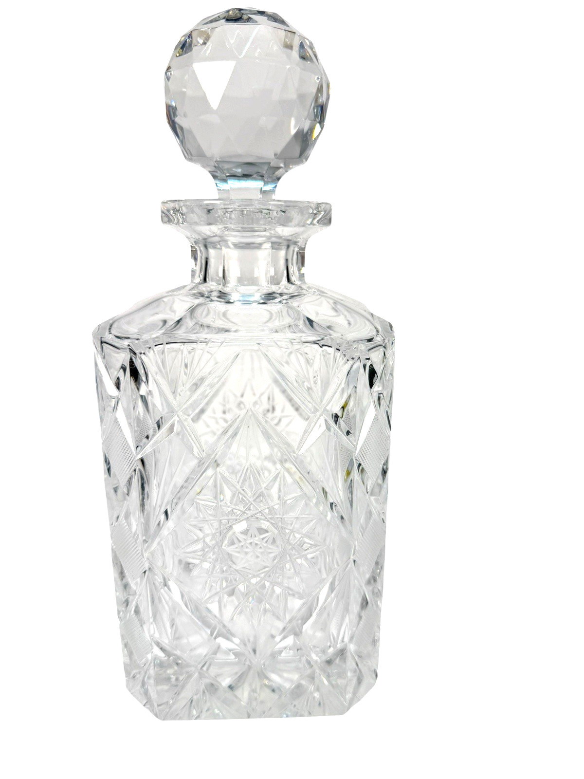 Bohemian Cut Crystal Square Whiskey Decanter Pinwheel Starburst Stopper Vintage Bohemian Cut Crystal Square Whiskey Decanter Pinwheel Starburst Stopper Vintage