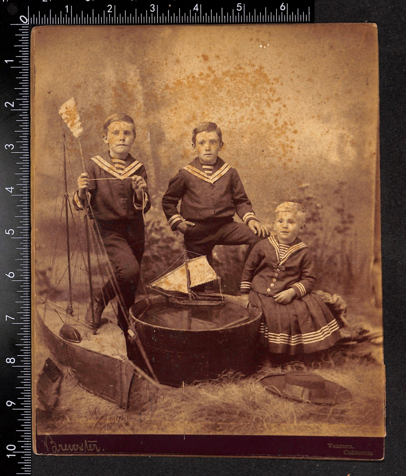 Brewster Ventura California Children Sailor Suits Toy Sailboat Antique Photo Brewster Ventura California Children Sailor Suits Toy Sailboat Antique Photo