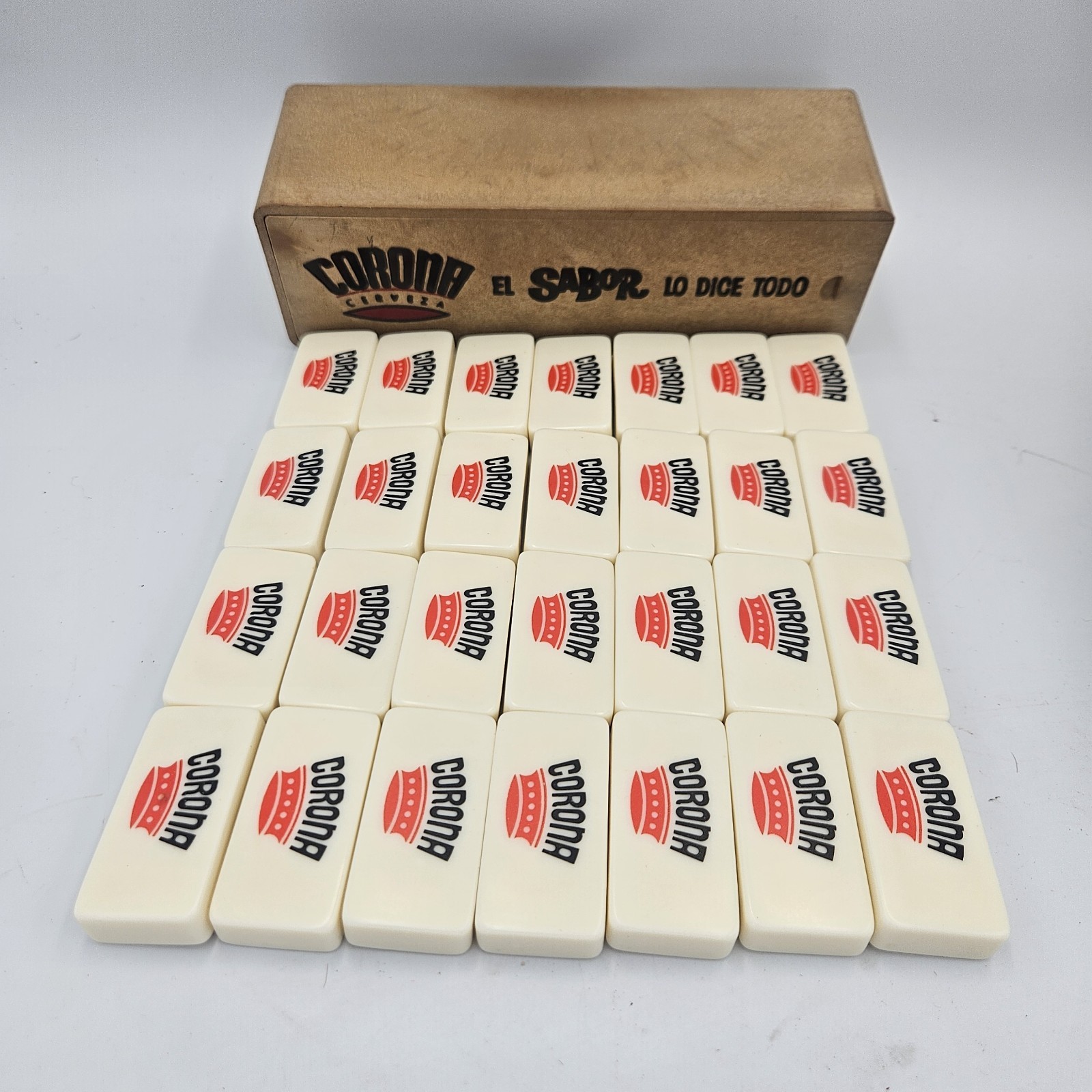 Vintage Corona "El Sabor Lo Dice Todo" Complete Double 6 Domino Set in Box