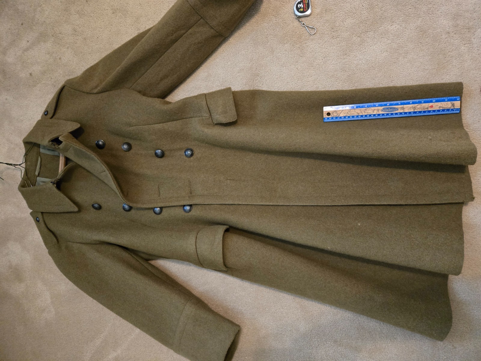 Vintage WW2 US ARMY OFFICERS SERVICE OVERCOAT 38 Reg Full Length Olive Wool 1942