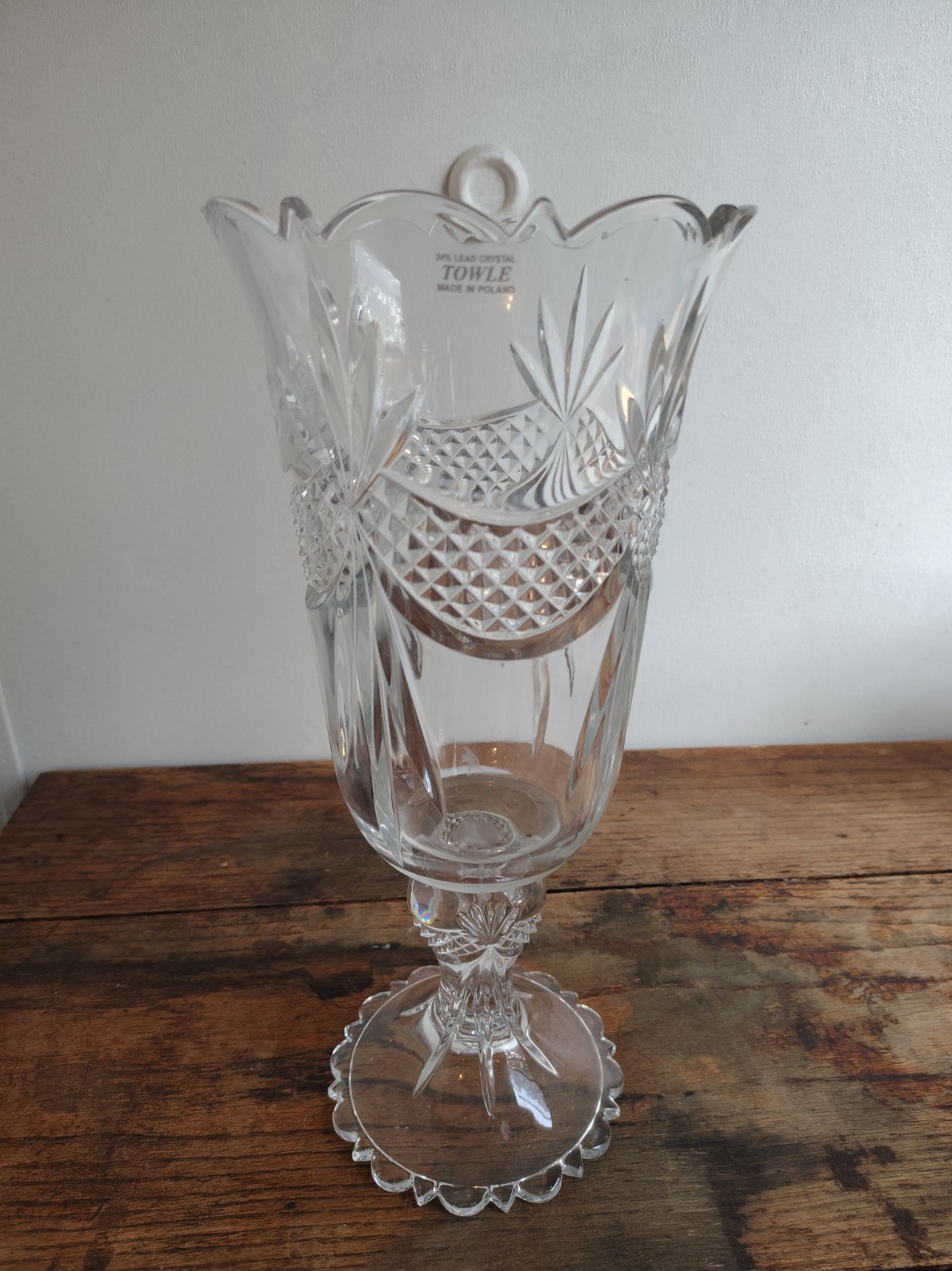 Towle - Fan Cut Crystal Glass Vase with Tapered Stem, c. 1970s Towle - Fan Cut Crystal Glass Vase with Tapered Stem, c. 1970s