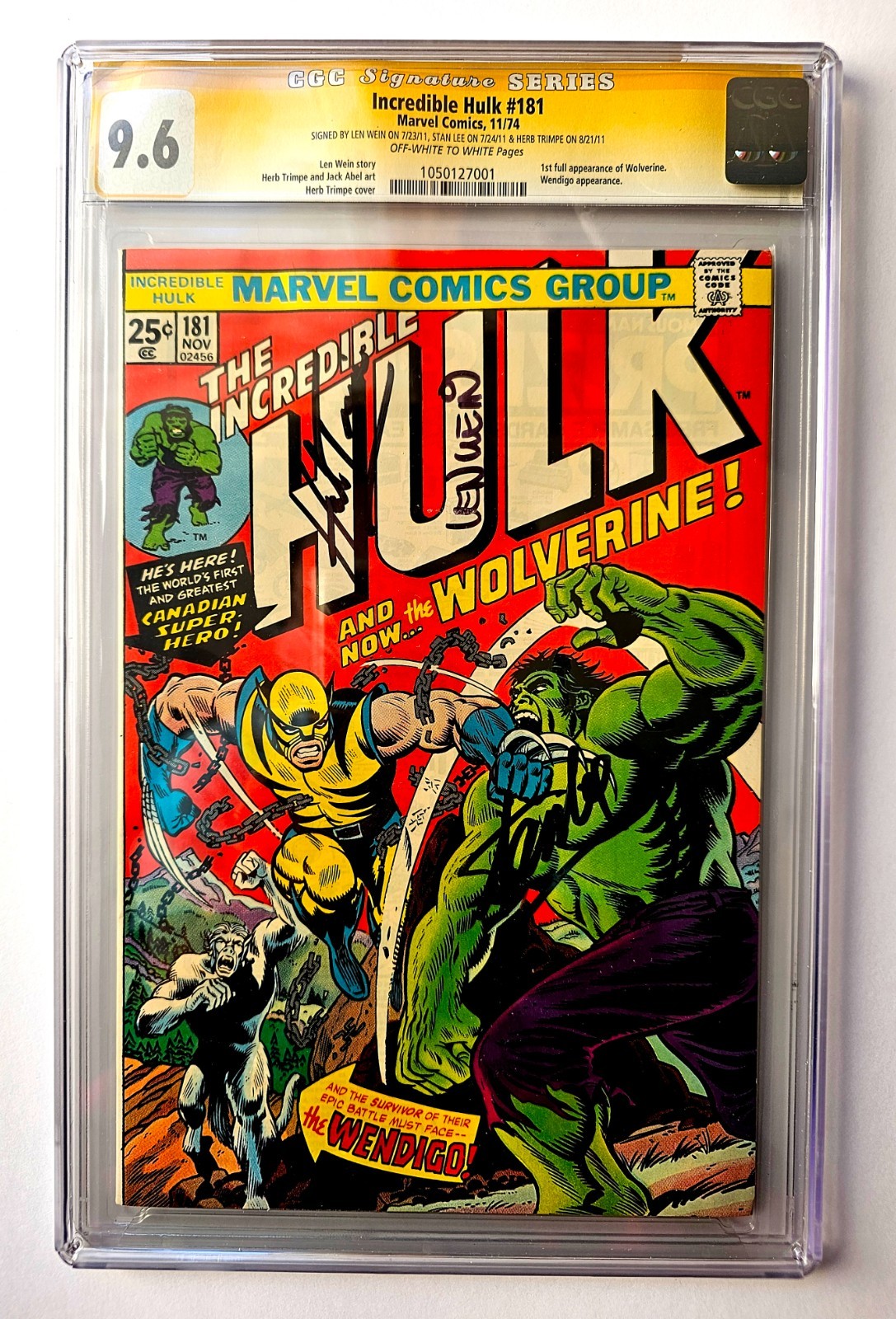 The Incredible Hulk #181 - CGC 9.6, Signed by All 3, 1st Full App of Wolverine The Incredible Hulk #181 - CGC 9.6, Signed by All 3, 1st Full App of Wolverine