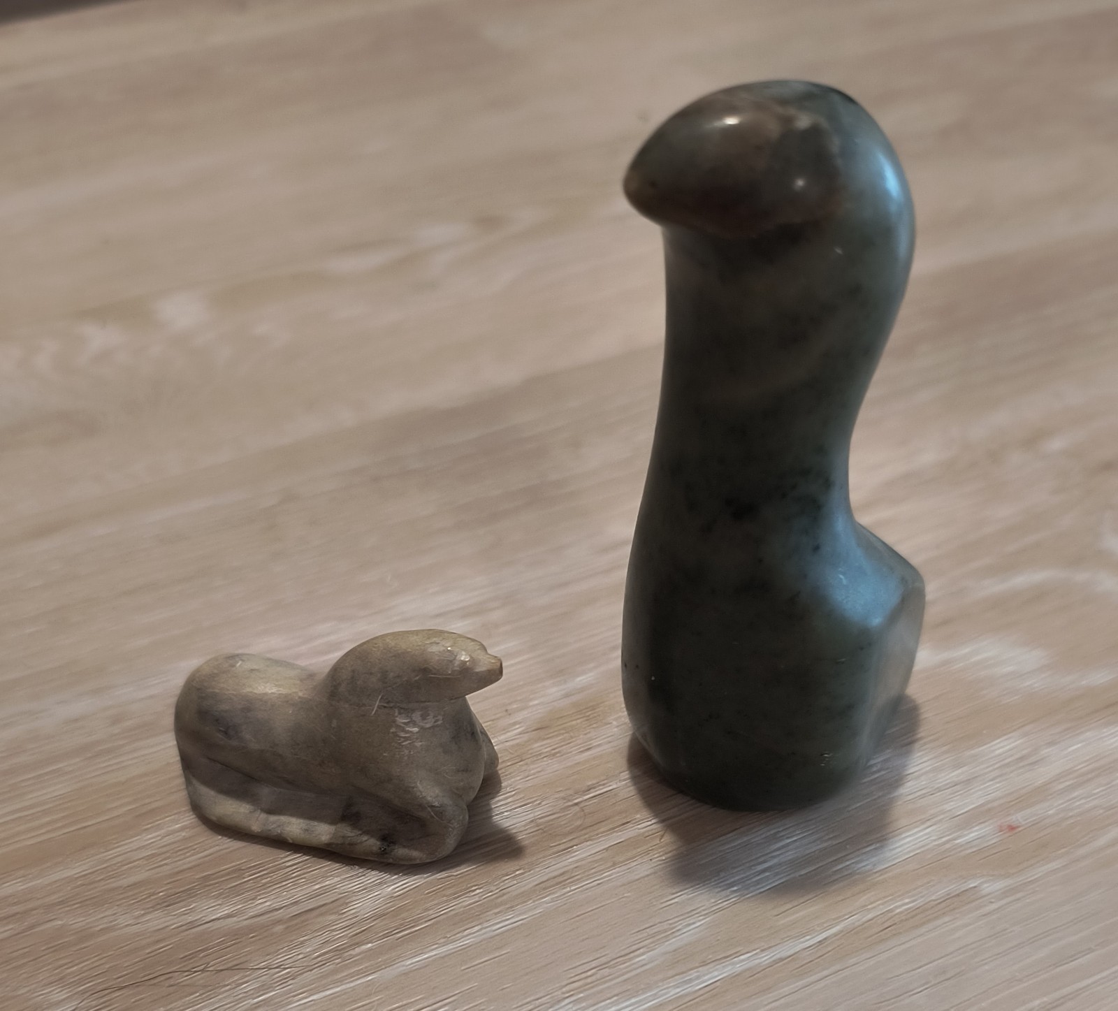 Two Small Alaskan Inuit Carvers Stone Figurines Two Small Alaskan Inuit Carvers Stone Figurines