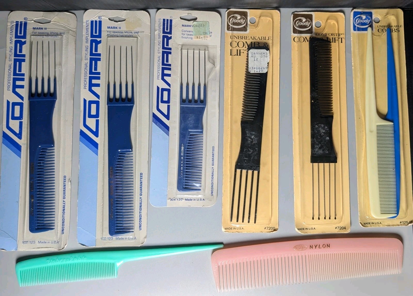 Lot VTG 70/80's Pocket Hair Combs & Pics Unbreakable Goody DuPont Comare Lot 8