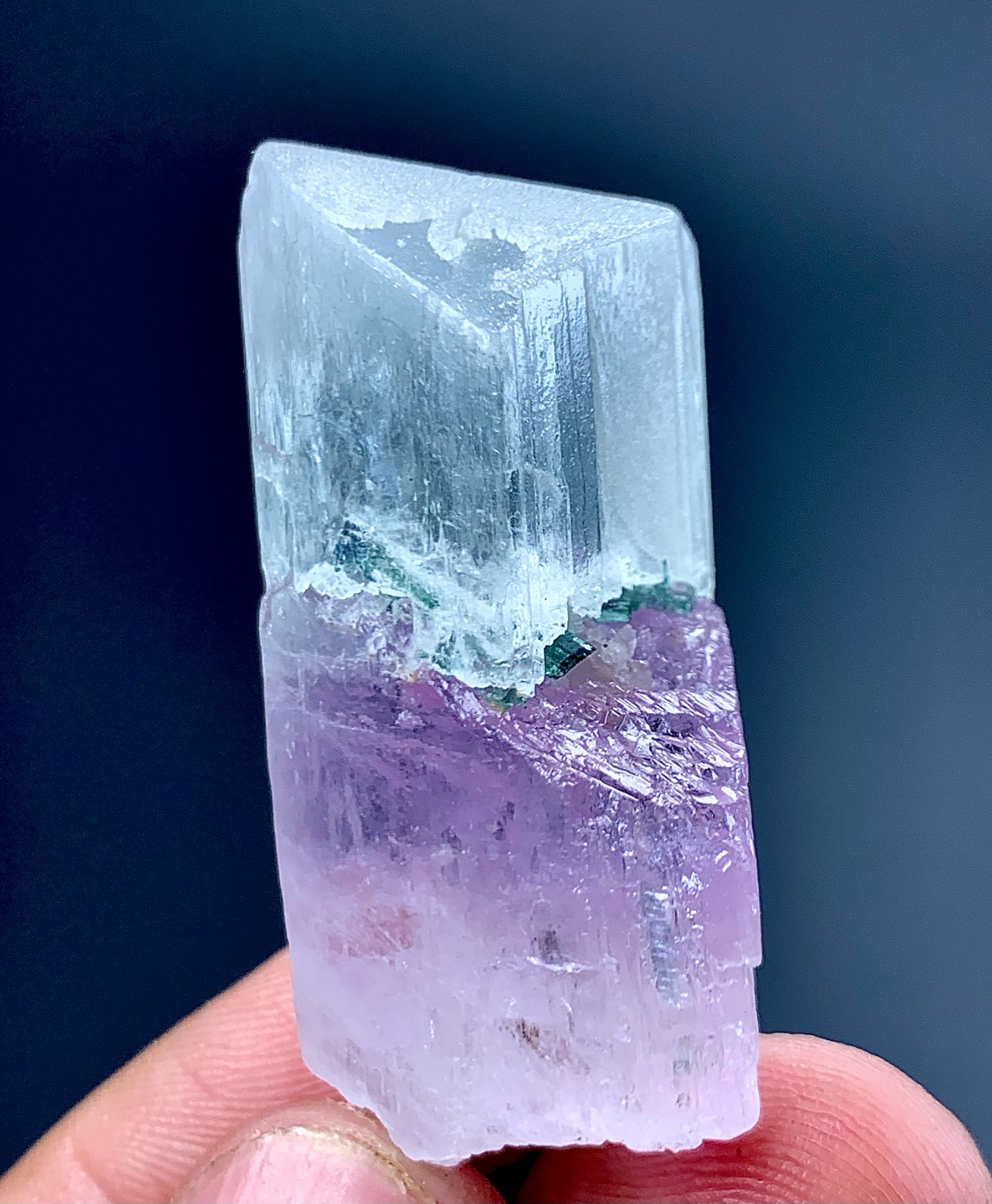 Natural Bi Color Kunzite Crystal With Tourmaline Specimen From Afghanistan Natural Bi Color Kunzite Crystal With Tourmaline Specimen From Afghanistan