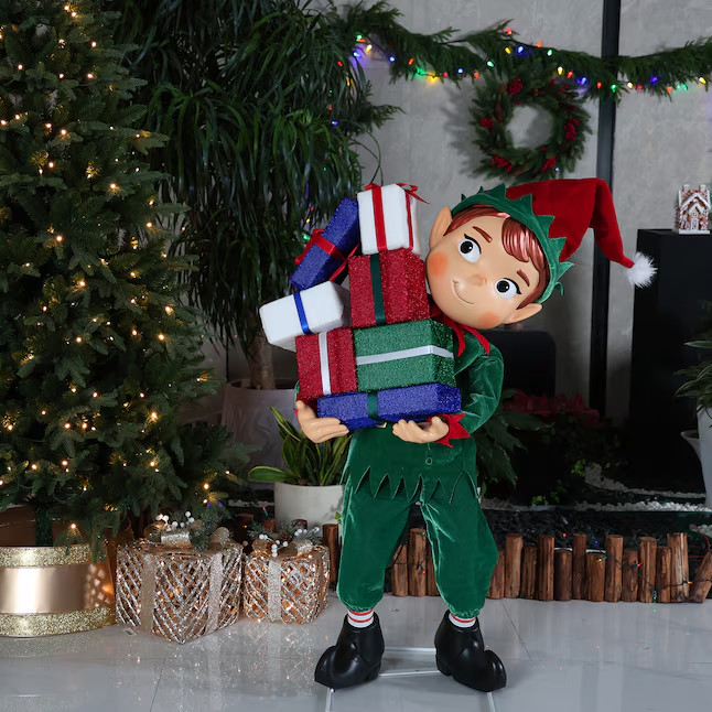 4.5FT ANIMATED MUSICAL ELF WITH PRESENTS CHRISTMAS ANIMATRONIC YARD DECOR