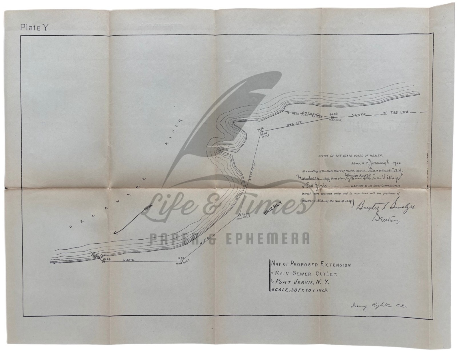 1899-1900 Port Jervis NY Sewer Outlet Plans Delaware River Irving Righter 2 Maps 1899-1900 Port Jervis NY Sewer Outlet Plans Delaware River Irving Righter 2 Maps
