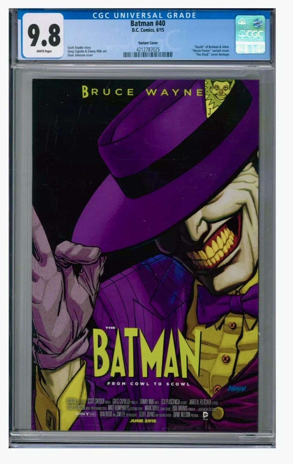 Batman #40 (2015) Movie Poster Mask Homage Variant CGC 9.8