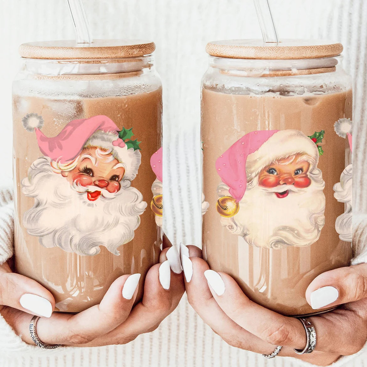 Vintage Pink Santa Glass Tumbler 17oz Christmas Holiday Great Gift for Friends Vintage Pink Santa Glass Tumbler 17oz Christmas Holiday Great Gift for Friends
