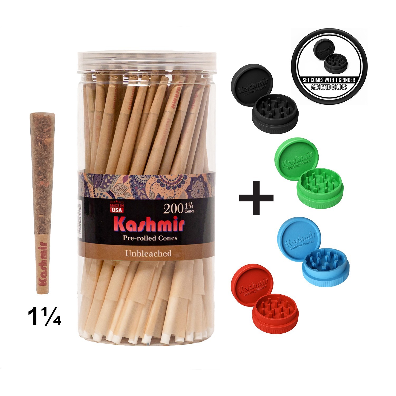 Kashmir Pre Rolled Cones Unbleached 200 pack Classic 1 1/4 Size Rolling Cones Kashmir Pre Rolled Cones Unbleached 200 pack Classic 1 1/4 Size Rolling Cones