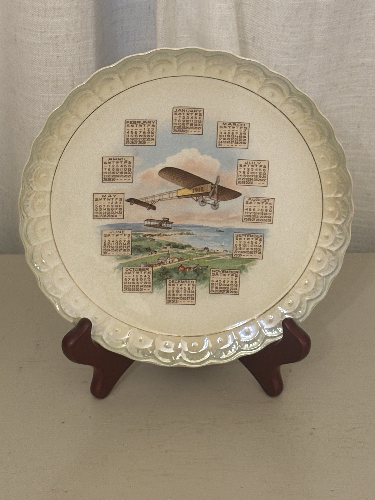 1912 Antique Calendar Plate John Wanamaker Wright Brothers Airplane Sterling 8" 1912 Antique Calendar Plate John Wanamaker Wright Brothers Airplane Sterling 8"