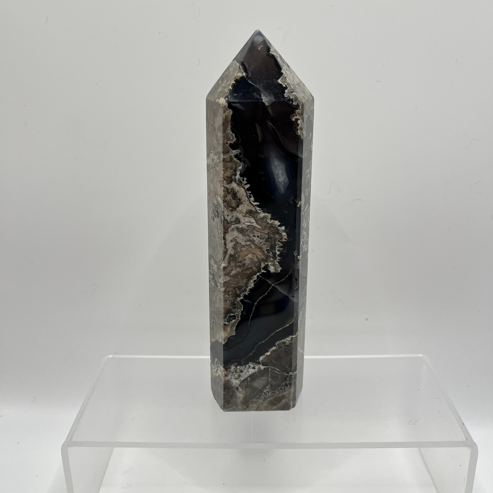 Volcano Agate Crystal Tower Polished Obelisk Tower UV Reactive 7.5 Inch Volcano Agate Crystal Tower Polished Obelisk Tower UV Reactive 7.5 Inch